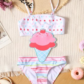 Resim Kızların Şık Rahat Spor Plaj Nakışlı Polka Dots Çizgili Tank Mayo 
