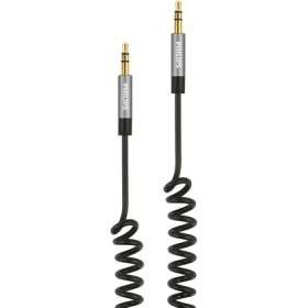 Resim Philips SWR2102A 3.5mm Jack Spiral AUX Ses Kablosu Siyah 1 Metre 
