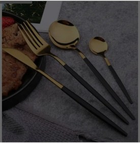 Resim Ikon 72 Parça 12 Kişilik Siyah Gold Çatal Kaşık Bıçak Seti 
