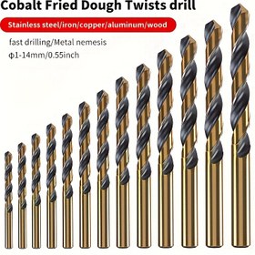 Resim 10 Adet Kobalt Yüksek Hızlı Çelik Büküm Uçları Seti, 1-10mm Boyutları, M43 Kobalt Karbür, Paslanmaz Çelik, Demir, Ahşap, Metal Nemesis için Hassasiyet, Düz Şaft Uçları 