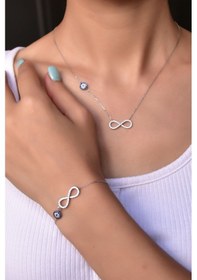 Resim Papatya Silver 925 Ayar Gümüş Taşlı Nazarlı Sonsuzluk Kadın Kolye Bileklik Set 