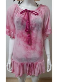 Resim Mayomer Kadın Pembe Batik Desenli Mayo Üstü Elbise Plaj Elbisesi Pareo Pembe 