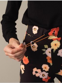 Resim Xint Yüksek Bel Pamuklu Regular Fit Desenli Pantolon 23KB01201141-01 Siyah 