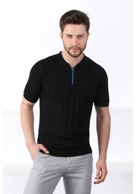 Resim Ferraro Siyah Polo Yaka Fermuarlı Erkek Pamuk Triko T-Shirt-Siyah (417942134) Siyah 