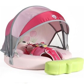 Resim Mambobaby Yüzme Simidi - Pink Flowers, Emniyetli, Gölgelikli Ve Ayak Destekli 