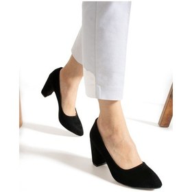 Resim Albishoes Kadın 7,5 CM Siyah Sivri Burun Abiye Topuklu Ayakkabı 