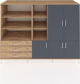 Resim Kronos Dolap 11 Raflı 3 Çekmeceli 5 Kapaklı 220x59x163 Çam-antras Çam-antrasit/çam 