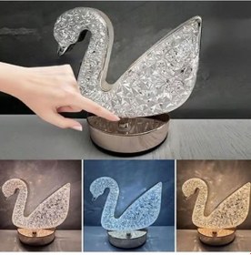 Resim Buffer Kuğu Model Kristal Led Masa Lambası Dokunmatik, 3 Renk Işık Modlu, Şarjlı Mini Dekoratif Gece Lambası Bronz 