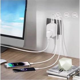 Resim Tekli Yüksek Voltaj Korumalı Duvar Prizi 2x Type-C 1x USB Çıkışlı Priz Grup Priz Çoğaltıcı Siyah 