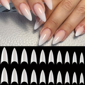 Resim 500 Adet Yumuşak Stiletto Tırnak Ucu - Yarım Kaplama Orta Boy Badem Şekilli Takma Tırnak, 10 Farklı Boyutlu Parlak Akrilik Tırnak Uzatması, Kuaför ve Ev Kullanımı İçin, Yüksek Kaliteli Jel 