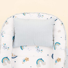 Resim Babynest ve Yastık - Çift Taraflı - Bebe Mavisi Muslin - Mavi Gökkuşağı 
