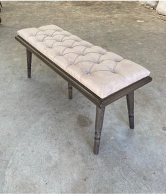 Resim EMEL AHŞAP Ahşap Bench Mutfak Salon Antre Yatak Odası Puf Siyah Ahşap Ayak, Açık Vizon 115x48 Cm 