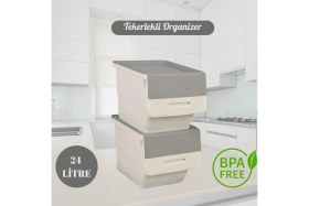 Resim Feyza Design Pratik Tekerlekli Patates ve Soğan Saklama Kutusu, Beyaz ve Gri, 2X12LT 
