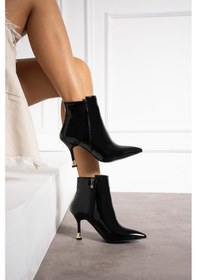 Resim Shoetek Lorisa Kadın Bot İnce Topuklu Fermuarlı Siyah Rugan Siyah Rugan Siyah 