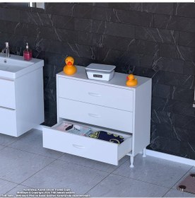 Resim Modilayn Söke 3'lü Çekmece Banyo Dolabı 85x75x32,5 Cm Lik Çok Yönlü Çekmecelerle Daha Düzenli Beyaz 