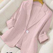 Resim 1 adet YY100367 Kadın Moda Blazer - Limon Yeşili, Tek Düğmeli, Hafif Polyester, Klasik Yaka, İki Kapaklı Cep, Düz Kesim İlkbahar/Yaz Zarafeti için 