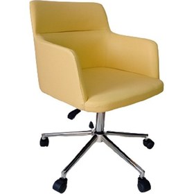 Resim Büro Koltuğu Çalışma Sandalyesi Krom Ayaklı Sarı Suni Deri 