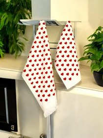 Resim 2'li Mutfak Havlusu Kalpli El Yüz Havlu Seti Kurulama Bezi Su Emici Set 40x60 ve 30x50 