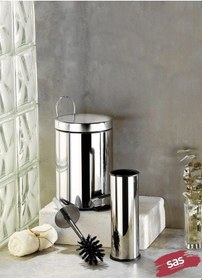 Resim Çöp Kovası Wc Fırça Set 3 Lt Krom Siyah 