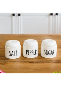 Resim Porsima 18128 3'lü Porselen Ergonomik Baharatlık Seti Yuvarlak Formlu Baharat Takımı Beyaz Beyaz 