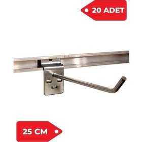 Resim 25 Cm 20 Adet Siyah Kanallı Pano Kancası Raf Askısı Galvaniz 
