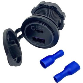 Resim 12v-24v Telefon Şarj Cihazı Usb+type-c 3 A Mavi Işık 28 Mm 