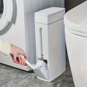 Resim WONGIRL Şık Basılmaya Açık Banyo Çöp Kutusu Entegre Tuvalet Fırçası Tutucu ile - Dayanıklı Plastik Modern Minimalist Tasarım, Küçük Banyolar için Alan Tasarrufu, Elektrik Gerektirmez, Ev Konforu, Dikdörtgen Şekil, Pratik Yapı, Banyo Çöp Kutusu, Minimalist Çöp Kutusu, Dayanıklı Plastik Kutu 