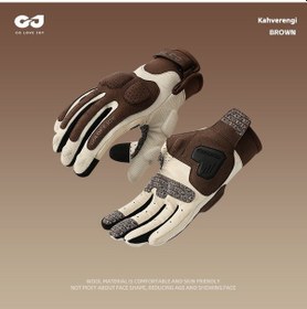 Resim Golovejoy Xg79 Kalın, Blok Renkli, Çizilme Ve Aşınmaya Dayanıklı Motosiklet Bisiklet Eldiveni Kahverengi 