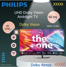 Resim Philips 50 inç 126 Ekran Uydu Alıcılı Smart 4K UHD Dolby Vision Dolby Atmos Titan OS Ambilight TV 