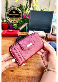Resim Lavinia Bordo Vegan Deri Kadın Cüzdan Fermuarlı Ve Mıknatıslı 16x9 Cm Bordo 