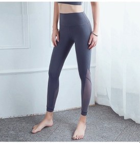 Resim Çift Taraflı Brokar Spor Pantolon Örgü Dikiş Yüksek Bel Yoga Tayt Gri - Mor Gri - Mor 