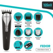 Resim Goldmaster Fedor Kablolu Kablosuz 120 Dakika Kullanım Süreli Li-Ion Bataryalı Standlı 12 In 1 Erkek Bakım Seti GM-9113 