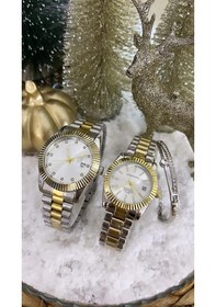 Resim Gold Gümüş Metal Kordon Çift Saati Gümüş 