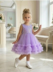 Resim Butikhappykids Kız Çocuk Lila Payetli Volanlı Tüllü Prenses Abiye Elbise 1-5 Yaş Lila 