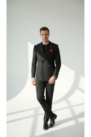 Resim Plus Scorpion Erkek Penye Kumaş Kruvaze Blazer Ceket - 4 Düğmeli Mono Yaka, Torba Cepli, Çift Yırtmaçlı Şık Tasarı 