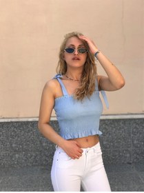 Resim moda sokağı Bebek Mavisi Omuz Bağlamalı Bluz MS-630 