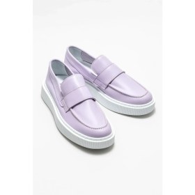 Resim Elle Lila Deri Erkek Loafer 