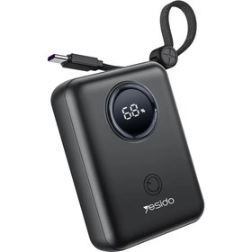 Resim YESIDO YP64 10.000 mAh Dijital Göstergeli Dahili Type-C ve Lightning Kablolu PD Mini Powerbank - Siyah 