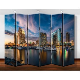 Resim Dekobul Şehir 6 Kanat Tekerlekli Kanvas Paravan 