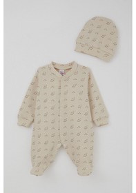 Resim Breeze Erkek Bebek Patikli Tulum Desenli 0-6 Ay, Bej Bej 