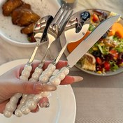 Resim 4/6/12 parça paslanmaz çelik yemek takımı, benzersiz ve güzel seramik saplı, biftek bıçağı, tatlı kaşığı, çatalla birlikte, şık mutfak araçları ve aksesuarlar, günlük aile yemekleri, doğum günü partileri ve bayram toplantıları için mükemmel 