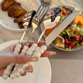 Resim 4/6/12 parça paslanmaz çelik yemek takımı, benzersiz ve güzel seramik saplı, biftek bıçağı, tatlı kaşığı, çatalla birlikte, şık mutfak araçları ve aksesuarlar, günlük aile yemekleri, doğum günü partileri ve bayram toplantıları için mükemmel 