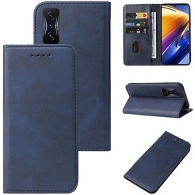 Resim Xiaomi Poco F4 Gt Manyetik Kapatma Deri Telefon Kılıfı İçin Mavi 
