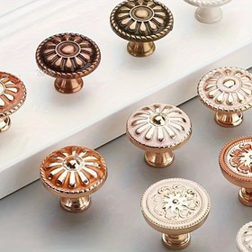 Resim Vintage Kırmızı Bronz Mutfak Dolabı Kolu - Şık Dolap & Gardırop Kapı Kolu, Ev Dekoru için Metal Çekmece Kolu 