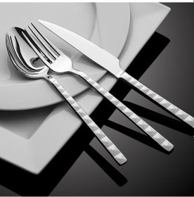 Resim Hira Piramit 90 Parça Saten Mat Yemek Çatal Kaşık Bıçak Takımı 