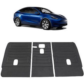Resim Tesla Model Y Arka Koltuk Kauçuk Paspası Seti , Kabartma Desenli, Siyah Renk 