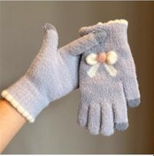 Resim Flybuy Sonbahar Kış Bayan Örgü Eldiven, Peluşlu, Dokunmatik, Mavi, Şık Ve Sevimli 
