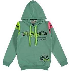 Resim İrem Kız Çocuk Youth Önü Omuzları Yazı Desenli Yeşil Renk Kapüşonlu Sweatshirt 