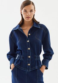 Resim Kadın Beli Büzgülü Denim Ceket - M 