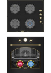 Resim Simfer 8 Fonksiyon Retro Siyah Multi Turbo 2'li Ankastre Set (7349 Fırın + 3325 Ocak) 